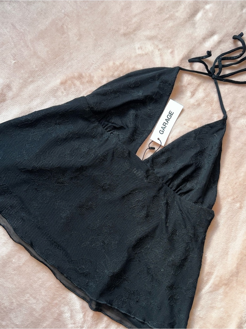 NWT Garage Black Floral Mesh Halter Top Size Medium